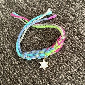 Handmade Yarn Bracelet with White/Gold Charm